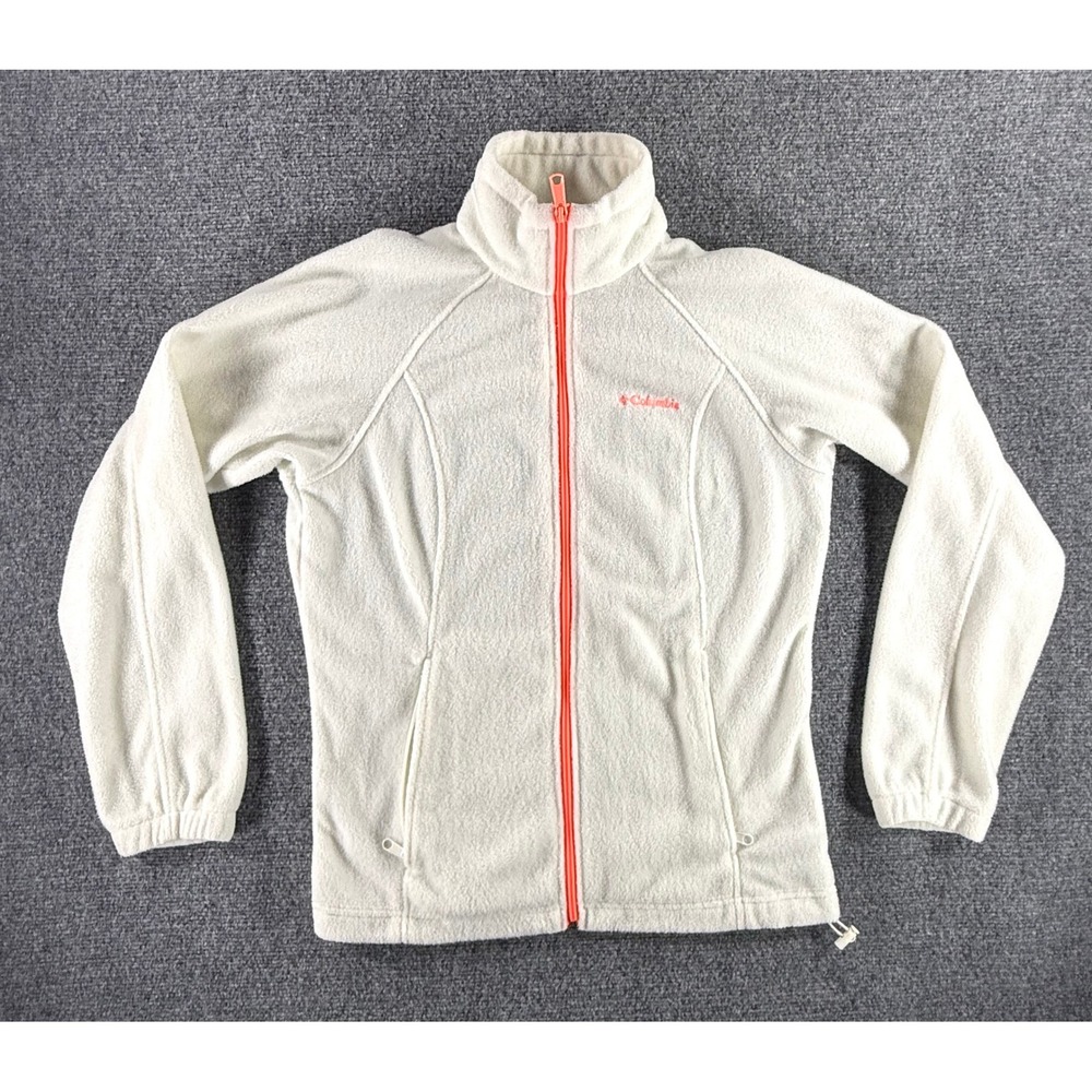 Columbia Womens Fleece Jacket Cream White Coral Full Zip Mock Neck Small S